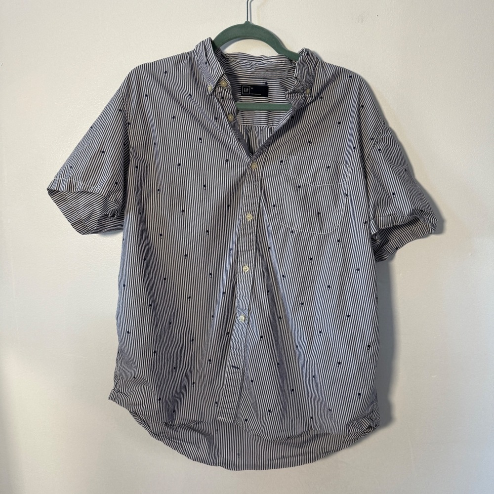 GAP Menswear Short Sleeve Button Up Shirt Striped Palm Tree Print Size XL